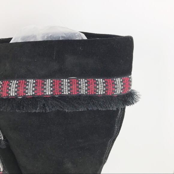 DVF Diane Von Furstenberg Black Suede Leather Knee High Wedge Boots - Picture 5 of 11